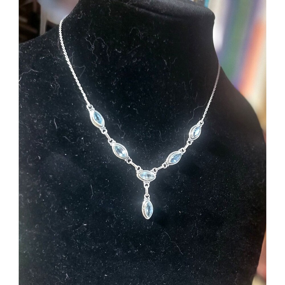 Sterling Silver w/6 Natural Sky Blue Topaz gemstones Y-Drop Collar Necklace *NEW